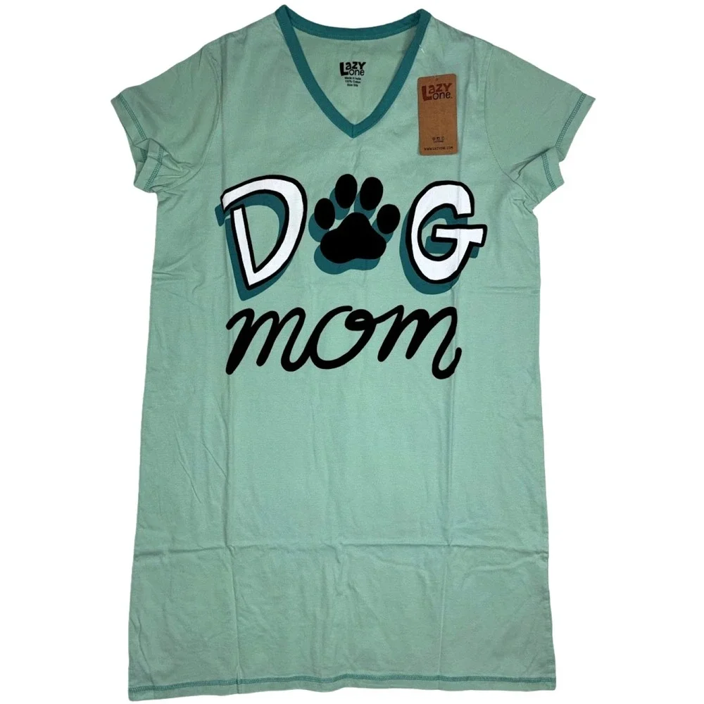Lazy One S/M Night Shirt Nightgown Dog Mom Pajamas 1pc Teal Cotton Aqua NWT - Picture 1 of 3